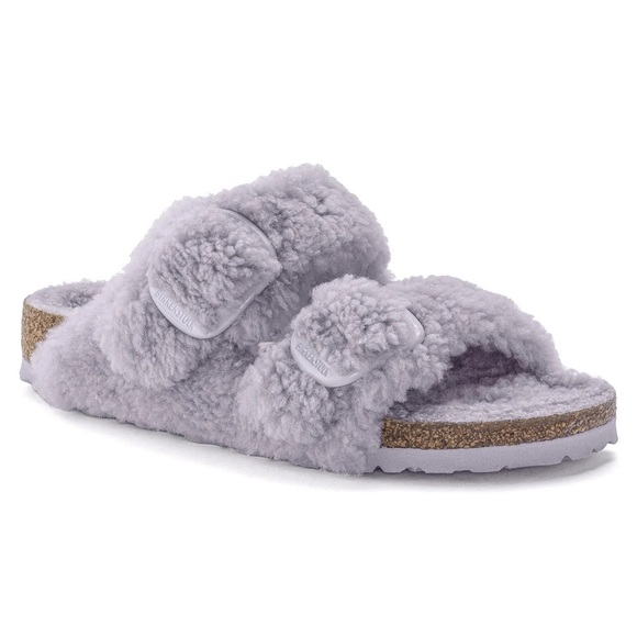 Birkenstock Teddy Sherpa Arizona Sandals Sz 38 Purple Cozy - Picture 1 of 6